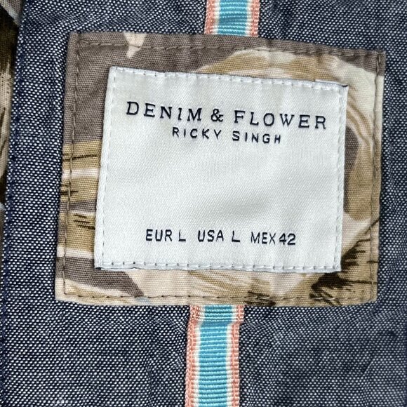 Denim & Flower Ricky Singh Button Down Shirt Mens Large Floral Palm 100% Cotton - Picture 5 of 6